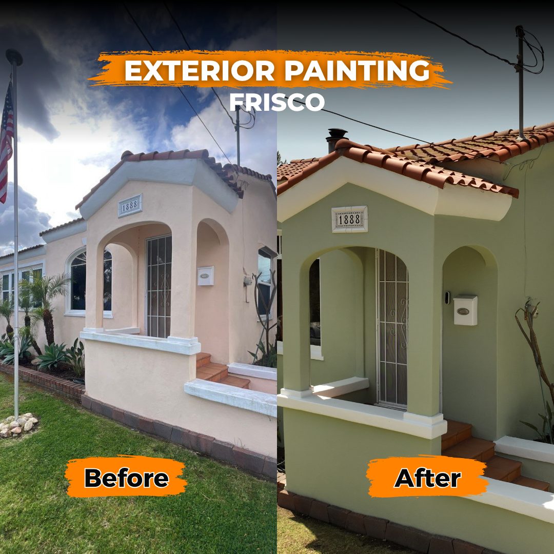 Stucco home repainted sage green in Frisco