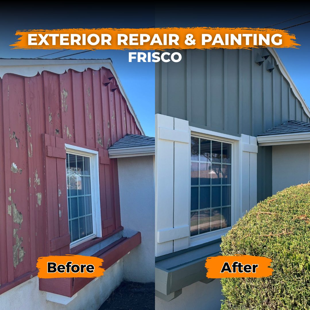 Peeling gable repaired and repainted in Frisco