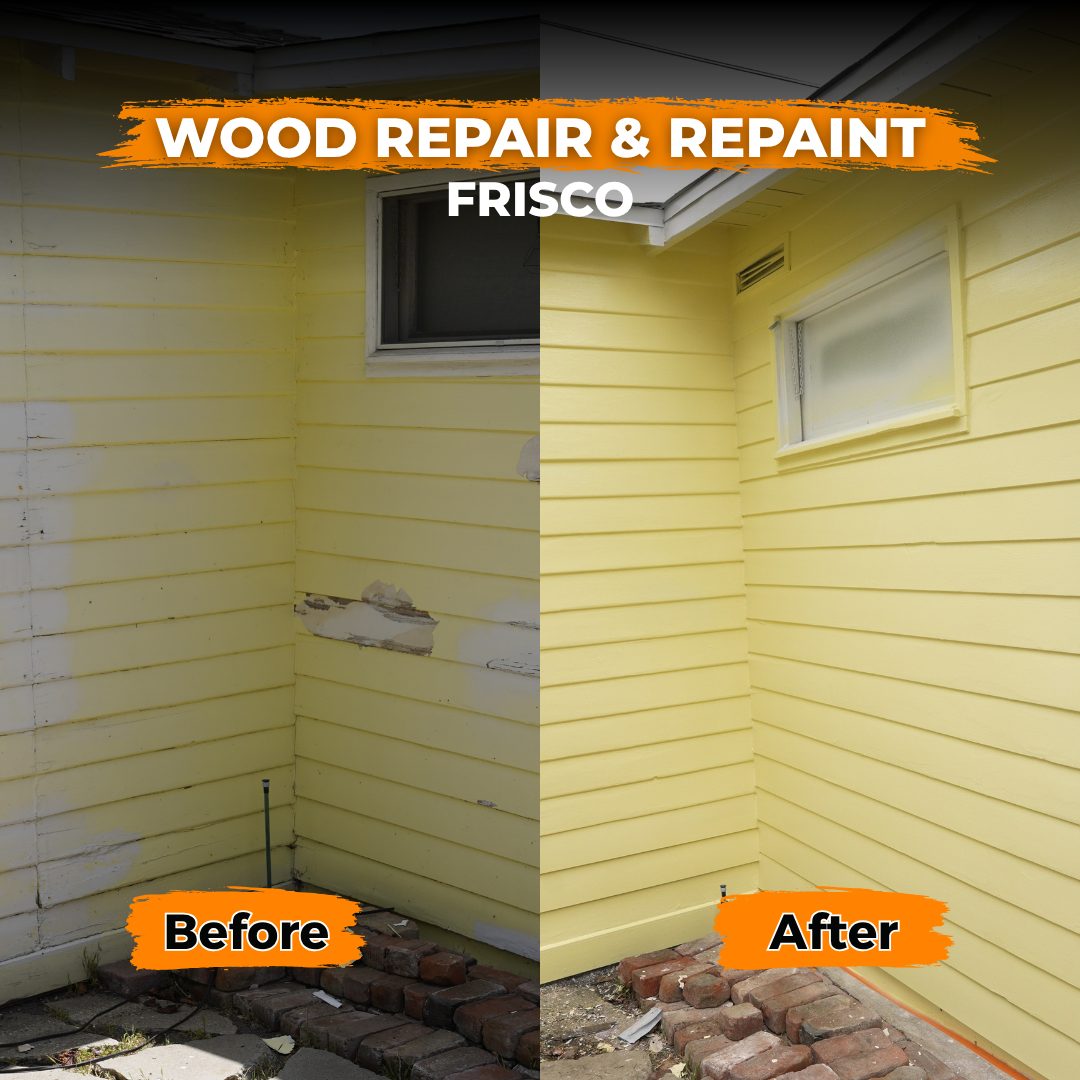 Wood siding repaired and repainted in Frisco