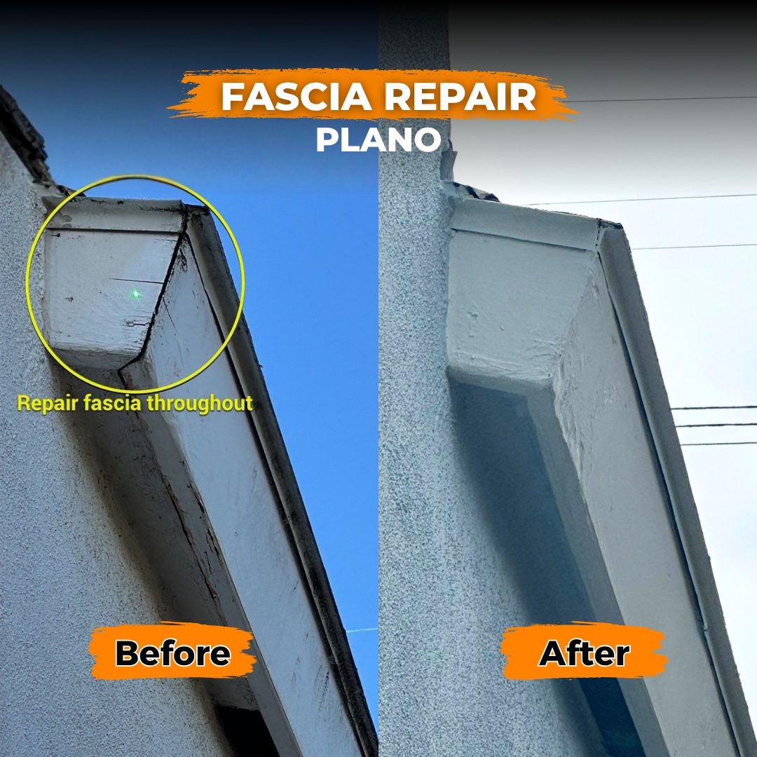 Damaged fascia repaired and refinished in Plano