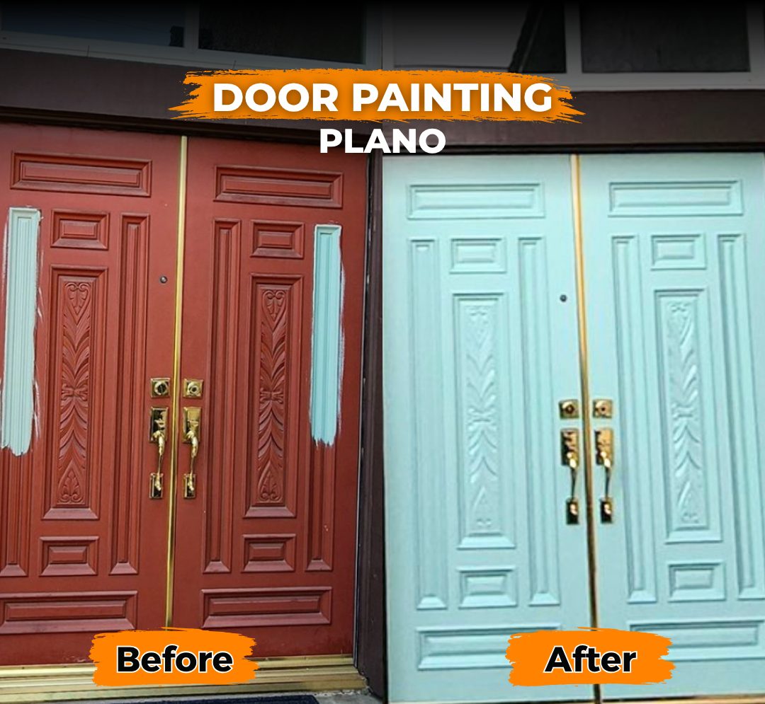 Double front doors refinished in Plano