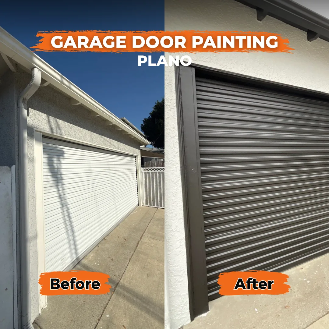 White roll-up garage door to dark bronze-brown, Plano